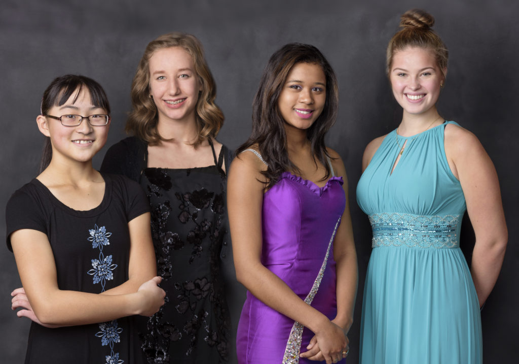 Final Forte 2018 group photo. From left to right: pianist Jessica Jiang; violinist Arianna Brusubardis; violinist Hannah White; violinist Isabelle Krier.