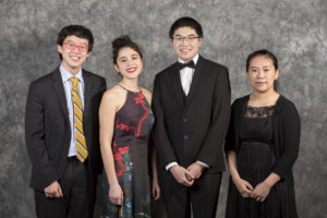 Final Forte 2017 group photo. From left to right: Violinist Julian Rhee, harpist Naomi Sutherland, pianist Michael Wu and violinist Yaoyao Chen. Photo credit: Amandalynn Jones