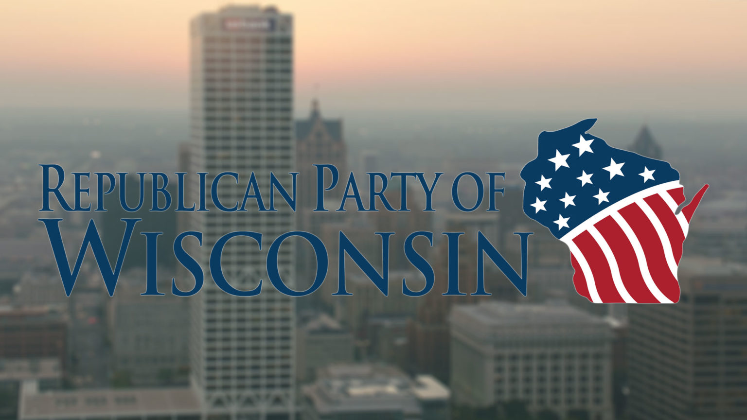 Republican Party logo over the Milwaukee skyline.