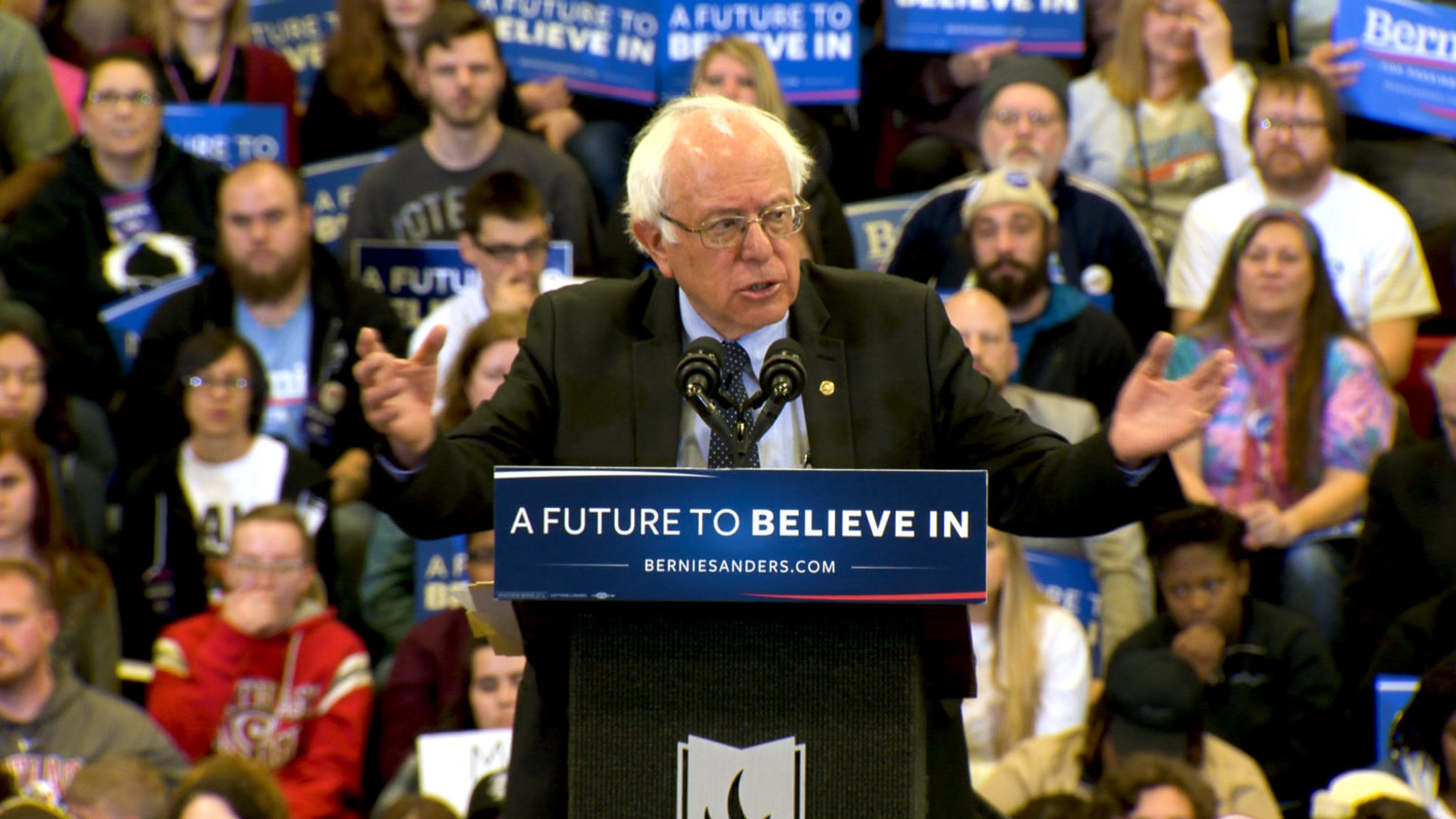 Bernie Sanders speaks at a 2016 campaign rally at Carthage College in Wisconsin.