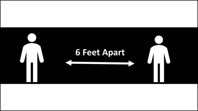 A sign prepared by the Wisconsin Elections Commission to demonstrate to voters how far apart they should be while they wait in line to vote. A sign prepared by the Wisconsin Elections Commission to demonstrate to voters how far apart they should be while they wait in line to vote.