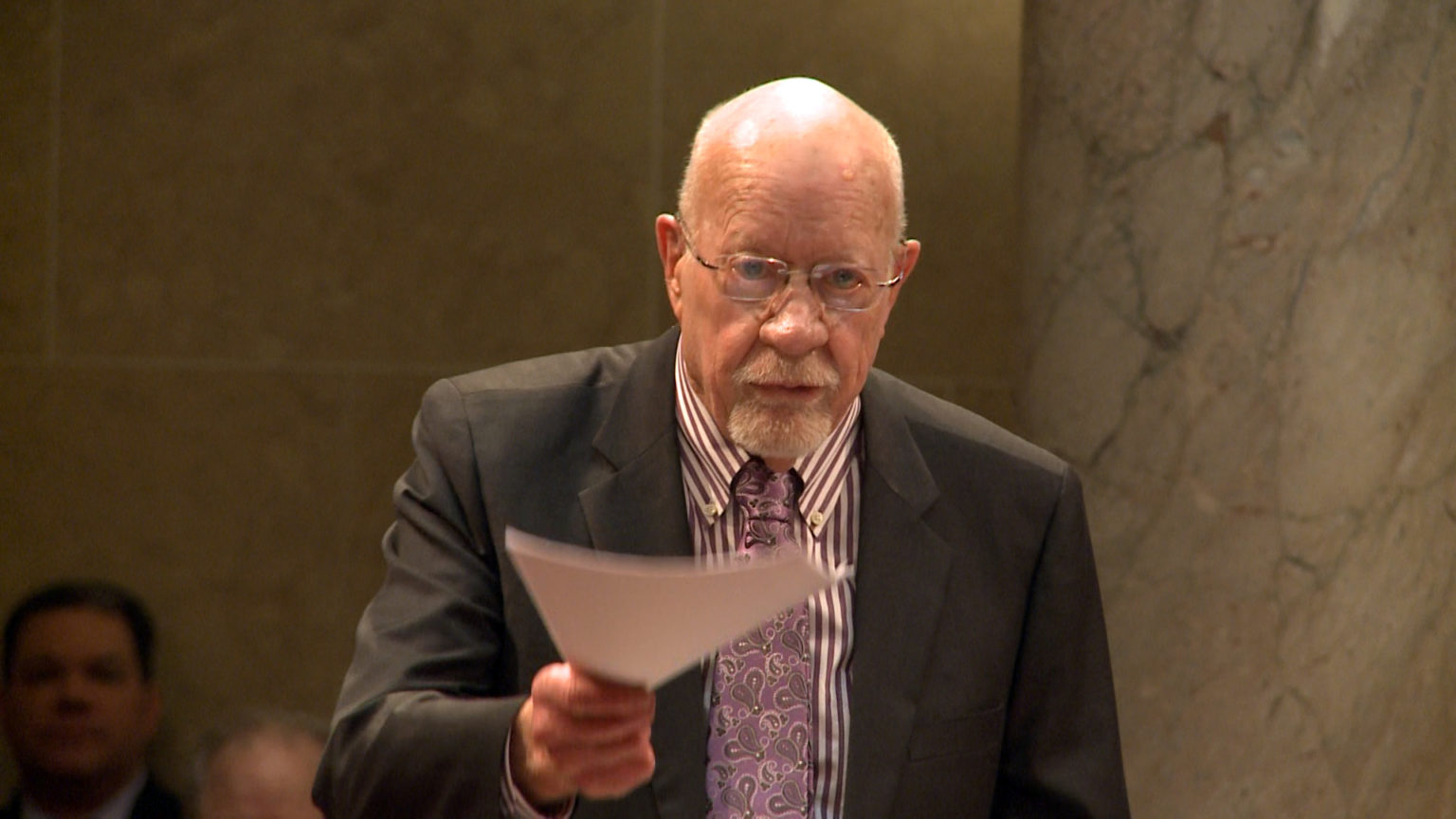 Sen. Fred Risser speaks from the Senate floor Feb. 26, 2015.