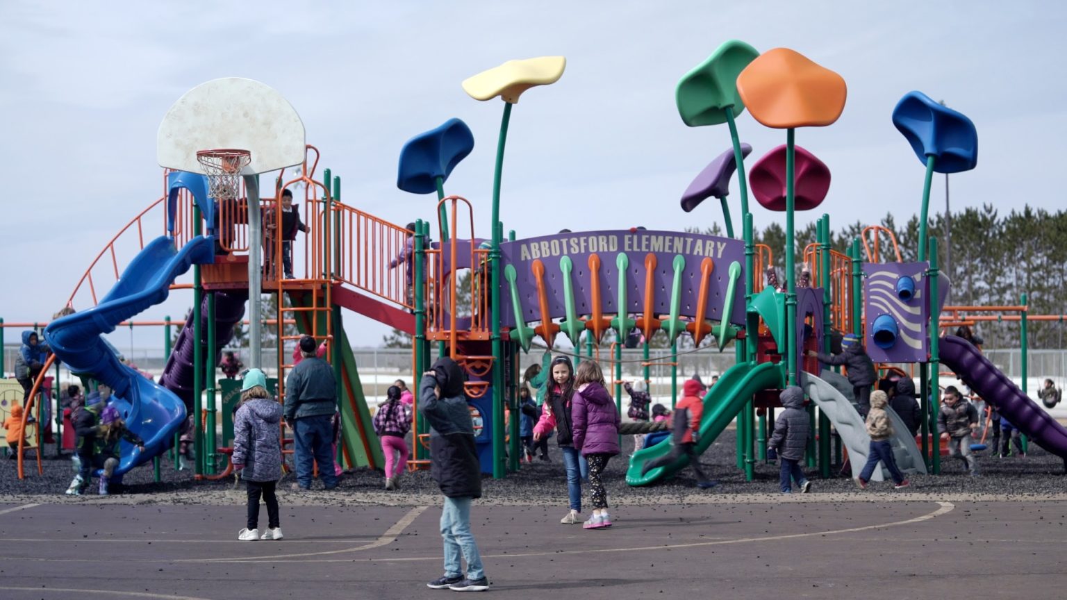 Children play on school playground