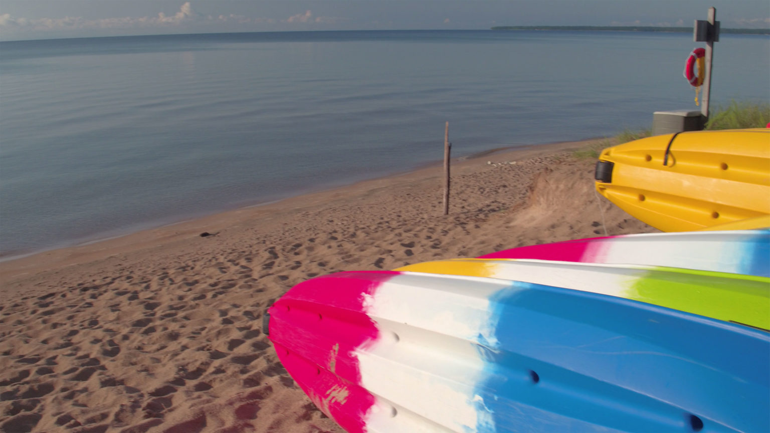 A group of kayaks at Whitefish Dunes State Park. Under the governor's new order, outdoor equipment like boats and ATVs can now be rented. 