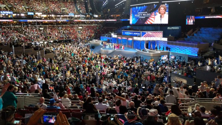 Scene from the 2016 Democratic National Convention in Philadelphia. Scene from the 2016 Democratic National Convention in Philadelphia.
