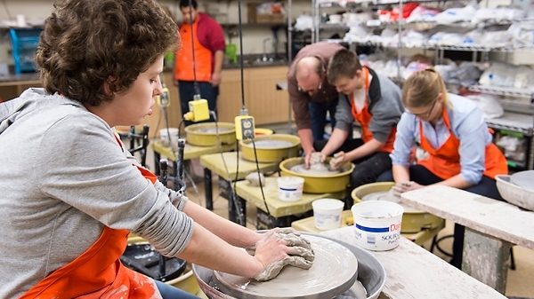 A visit to Wheelhouse Studios in the Memorial Union at UW-Madison, as seen in this photo from 2014, is the kind of activity that was supported by the bridge builders of Living Our Visions (LOV Inc) before the COVID 19 crisis. (Courtesy Jeff Miller / UW-Madison)