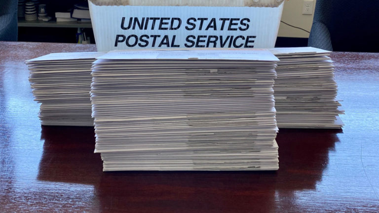 A stack of requested absentee ballots returned to the Village of Fox Point April 7, 2020. (Courtesy: Scott Botcher)