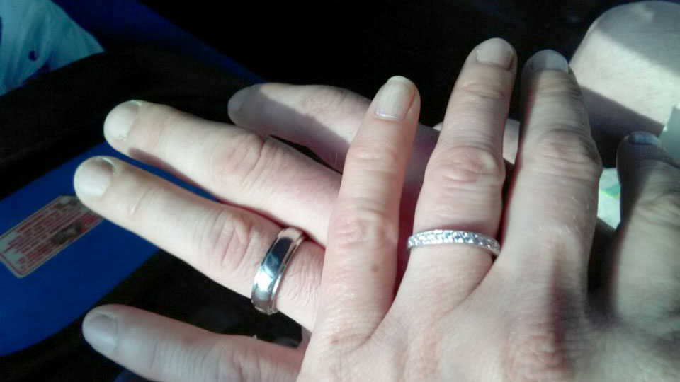 Two hands with wedding rings