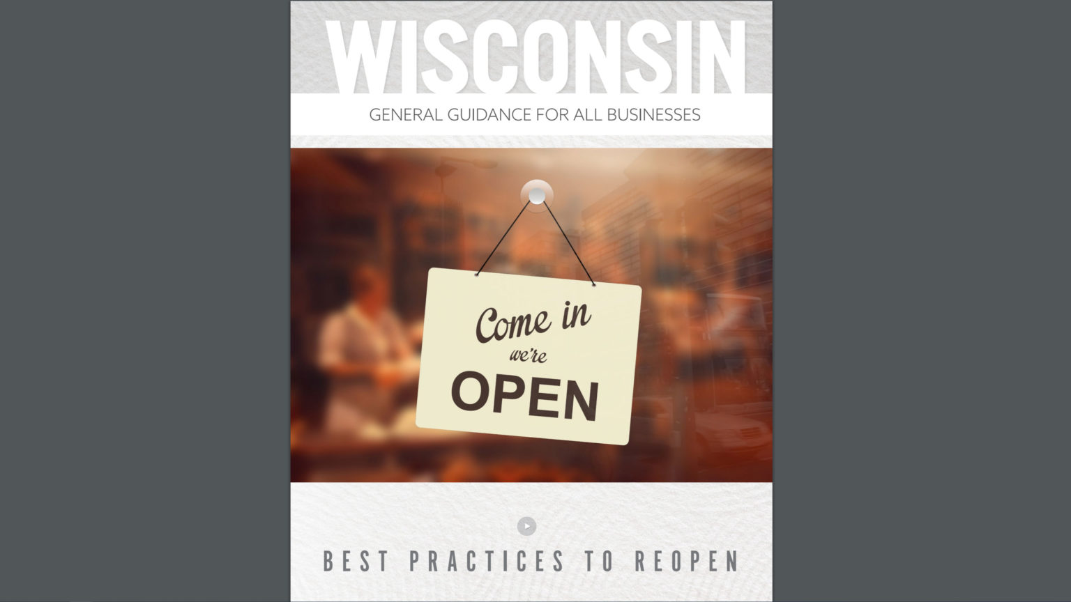 Cover photo of a guidance document the Evers administration provided to businesses to help them implement best practices when businesses reopen in the state. 