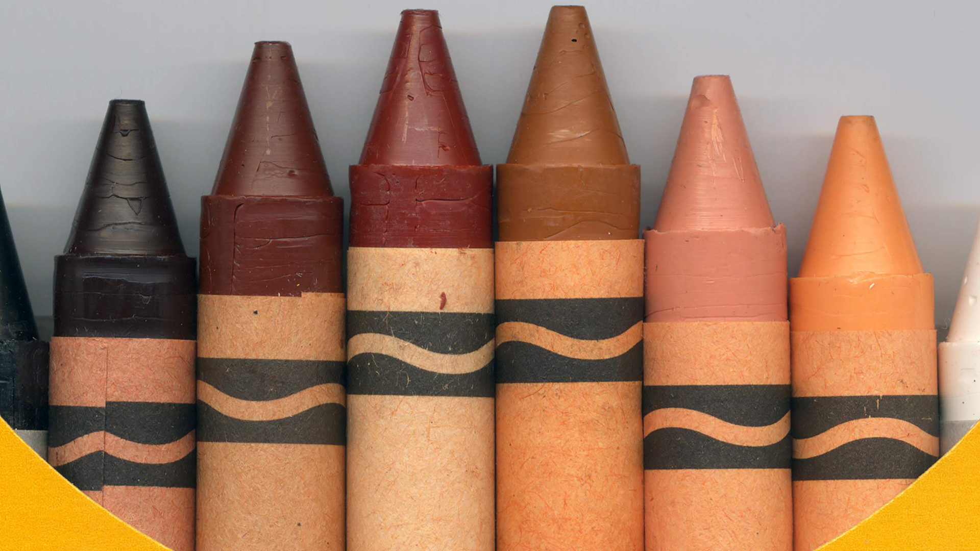 Box of crayola crayons showing a variation of skin tones