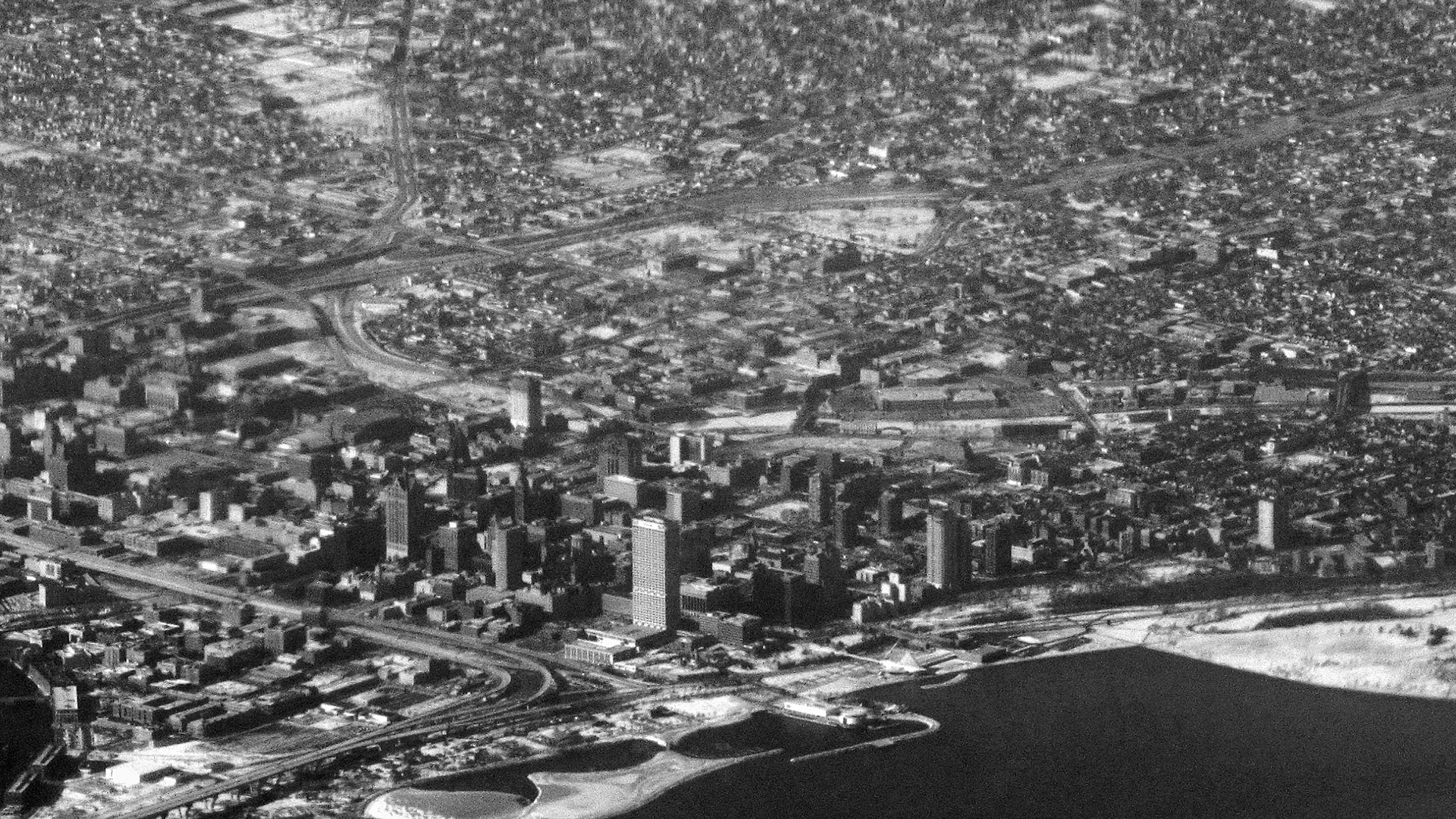 Historical photo of an aerial view of Milwaukee