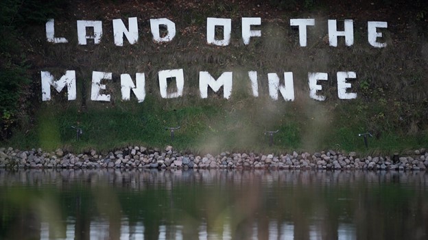 Display in Menominee County showing Land of the Menominee.