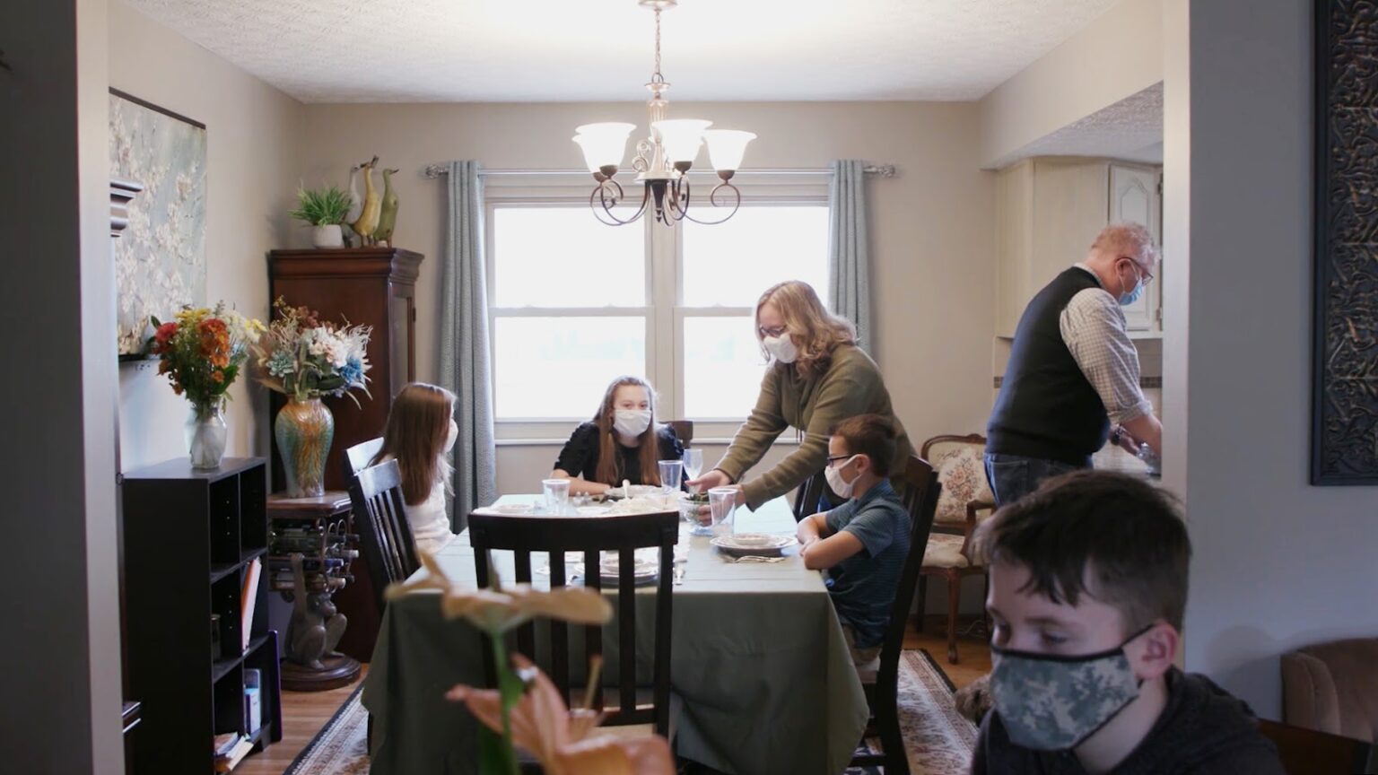 Family gathering for a meal