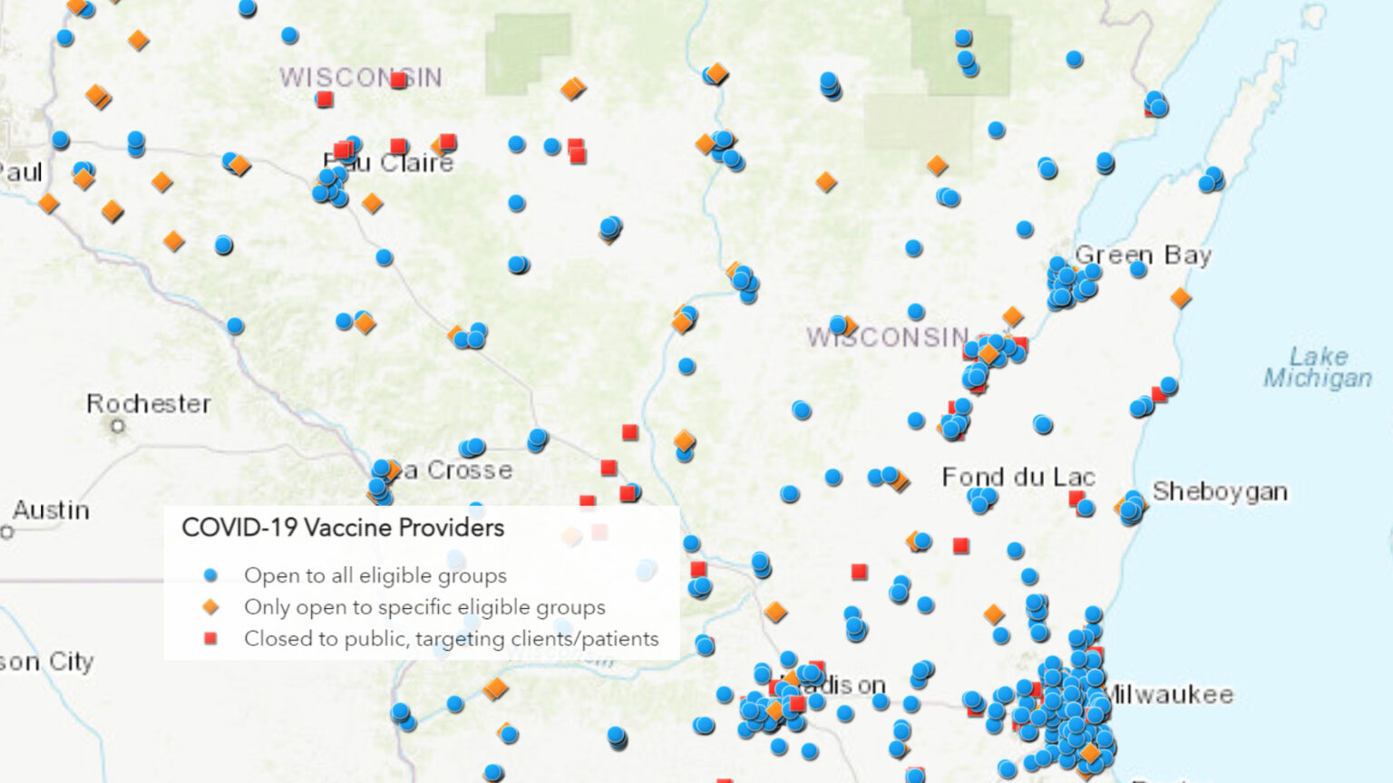 Wisconsin map of covid-19 vaccine providers