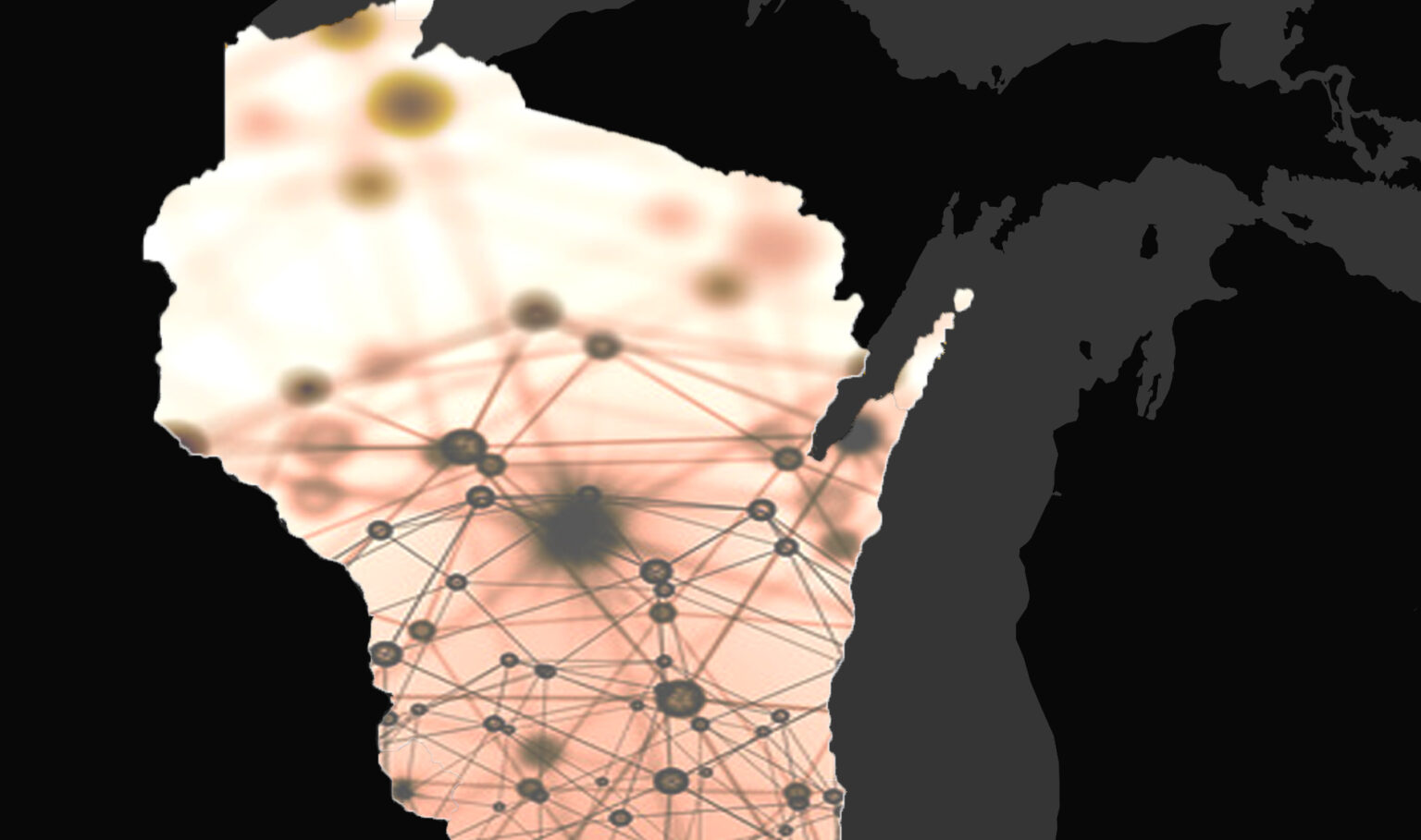 Illustration of outline Wisconsin with connect the dots networks.