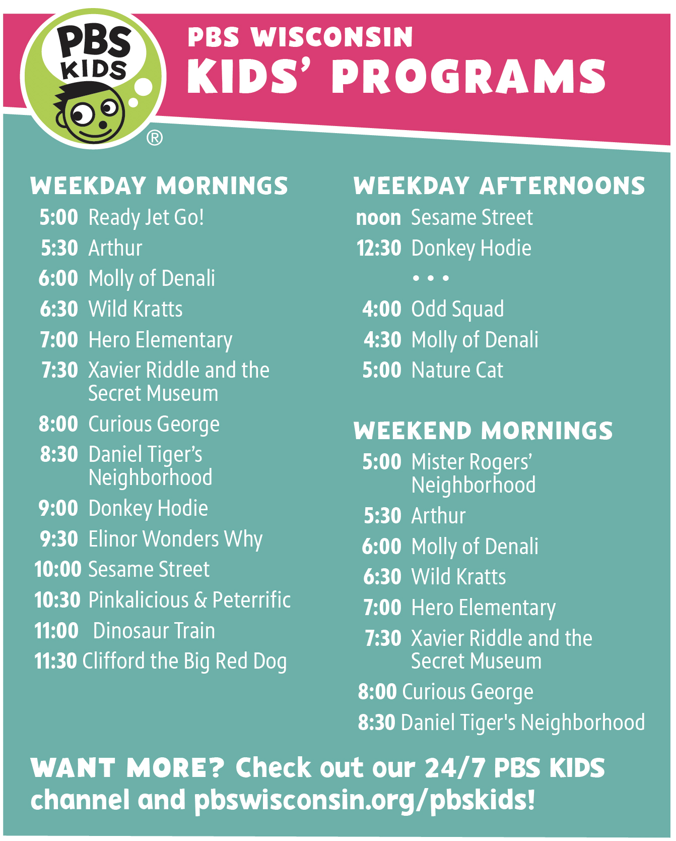 PBS Wisconsin Kids' Schedule Changes Begin May 3 PBS Wisconsin