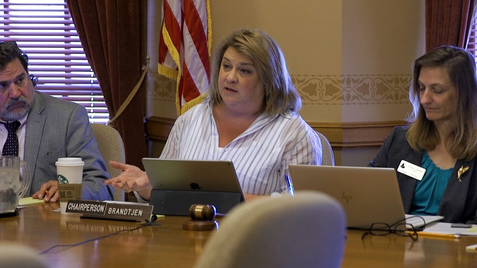 Rep. Janel Brandtjen at table at Wisconsin Capitol