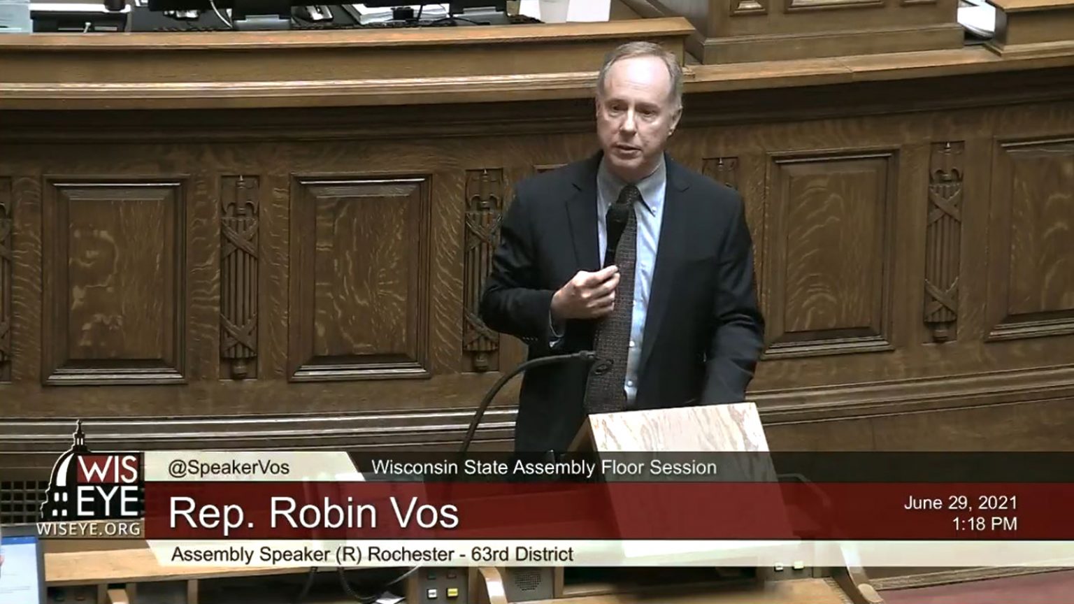 Screenshot of Robin Vos speaking from the dais of the Wisconsin Assembly chambers