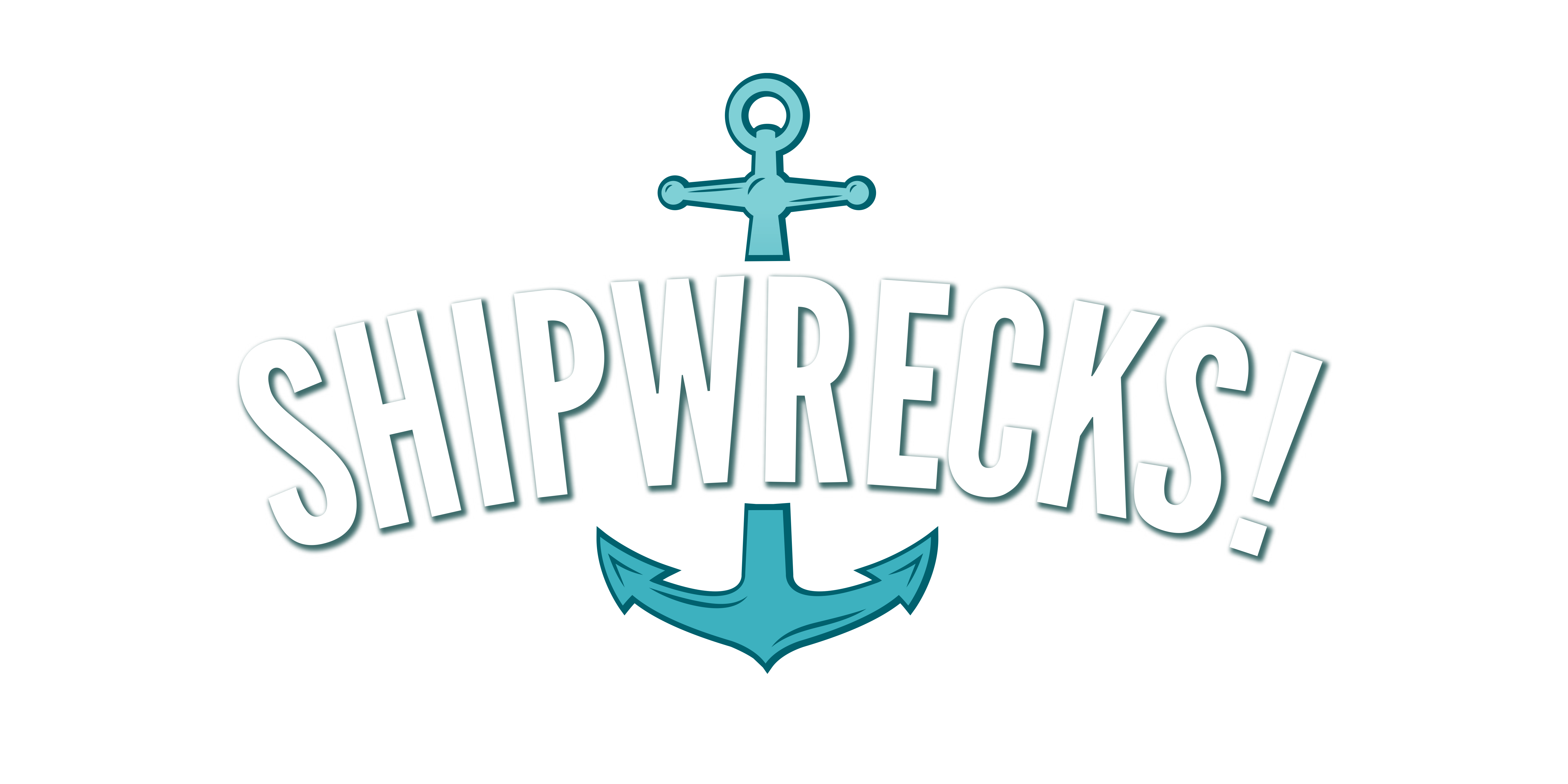the word "Shipwrecks" with an illustrated anchor cutting down the middle of the word