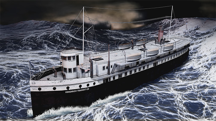 Illustrations of the SS Wisconsin in stormy waters