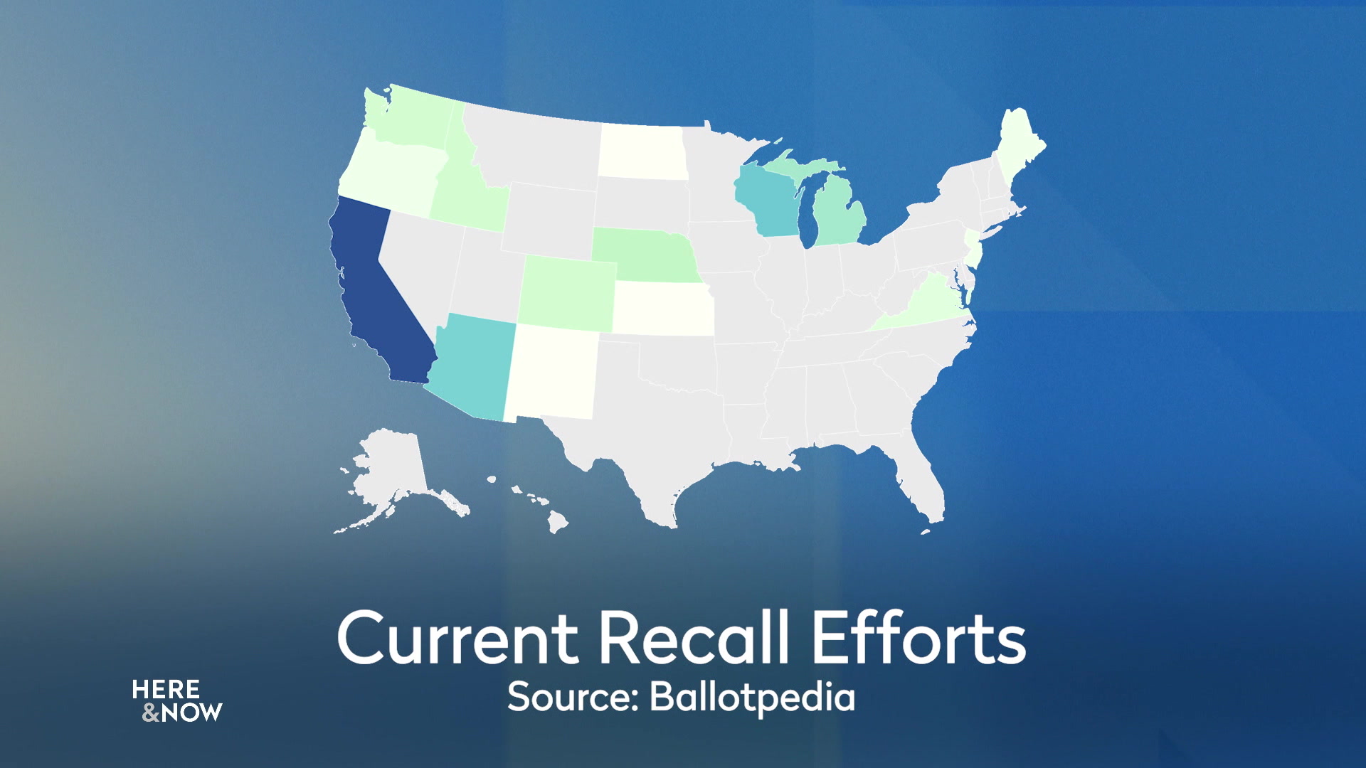 A map shows states in different shades of color to illustrated the number of recalls in each.