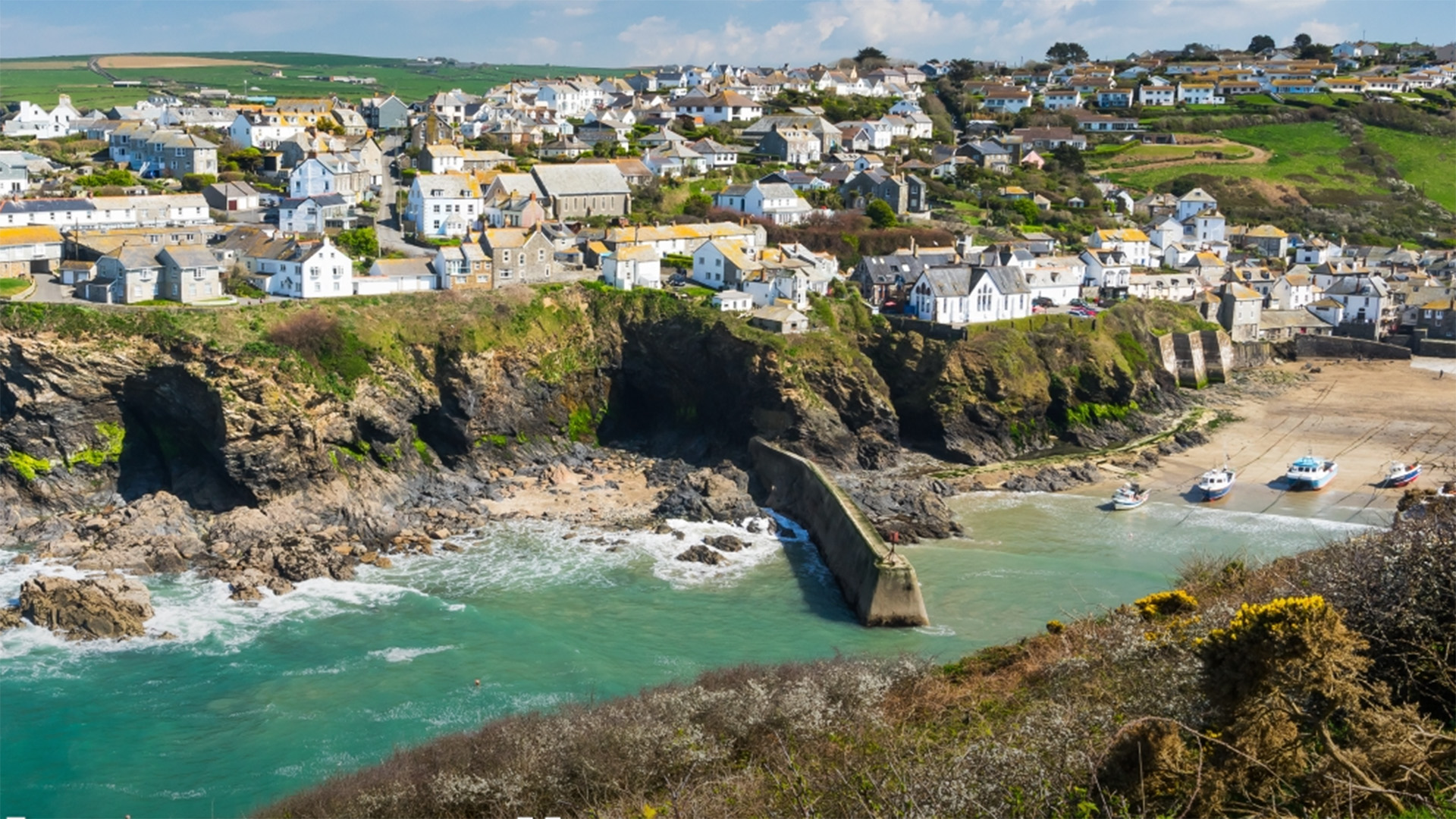A view of a village on the English coastline