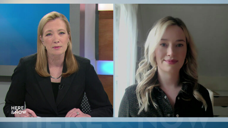 A split screen shows Frederica Freyberg and Jenna Gormal in different locations.