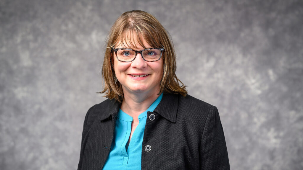 Heather Reese, director of Wisconsin Public Media in the Division of Extension and Public Media at the University of Wisconsin–Madison, is pictured in a studio portrait on June 23, 2022. (Photo by Althea Dotzour / UW–Madison)