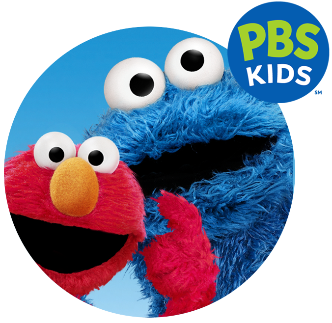 Elmo, Cookie Monster, and PBS KIDS logo