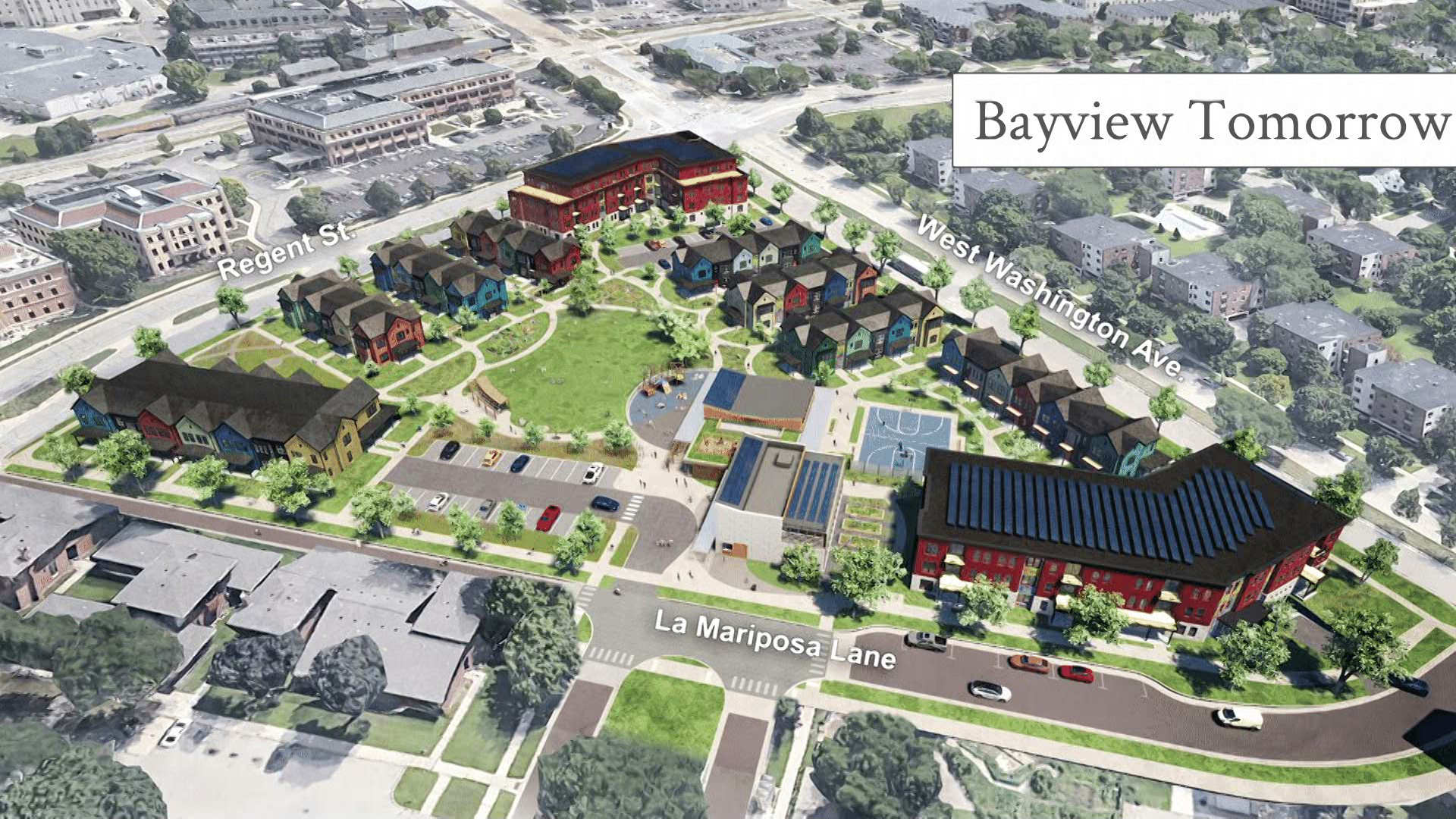 An illustration shows an aerial artistic rendering of the Bayview redevelopment project, with a label reading "Bayview Tomorrow."
