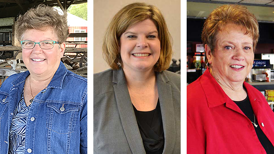 Three adjacent photos show Becky Levzow, Kelly Tourdot and Mary Williams posing for portraits.