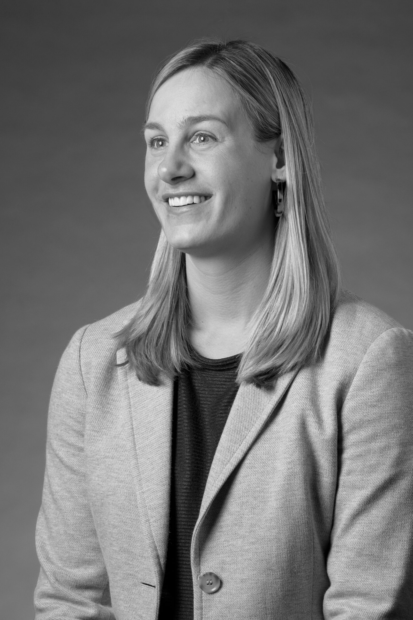 Black and white portrait of Special Events Manager, Kristin Korevec