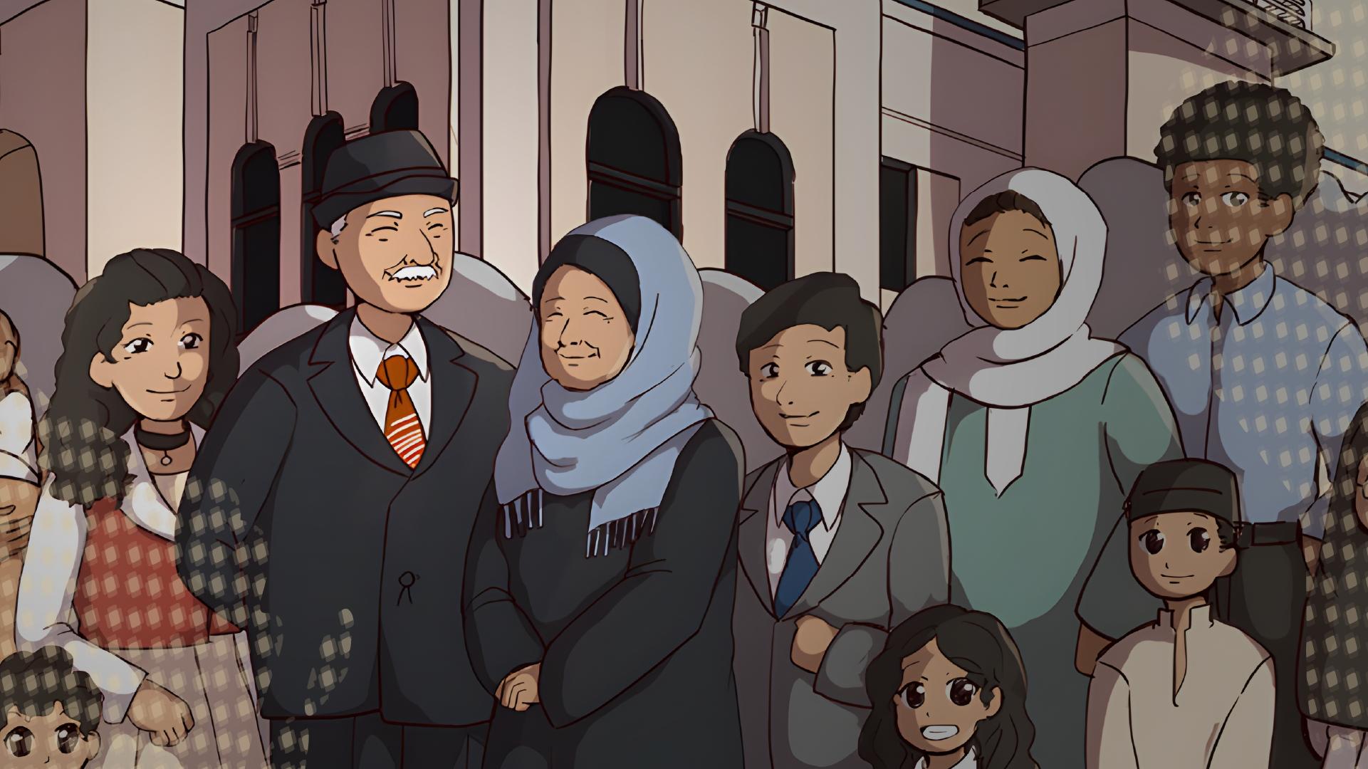 Illustration of a Muslim family.