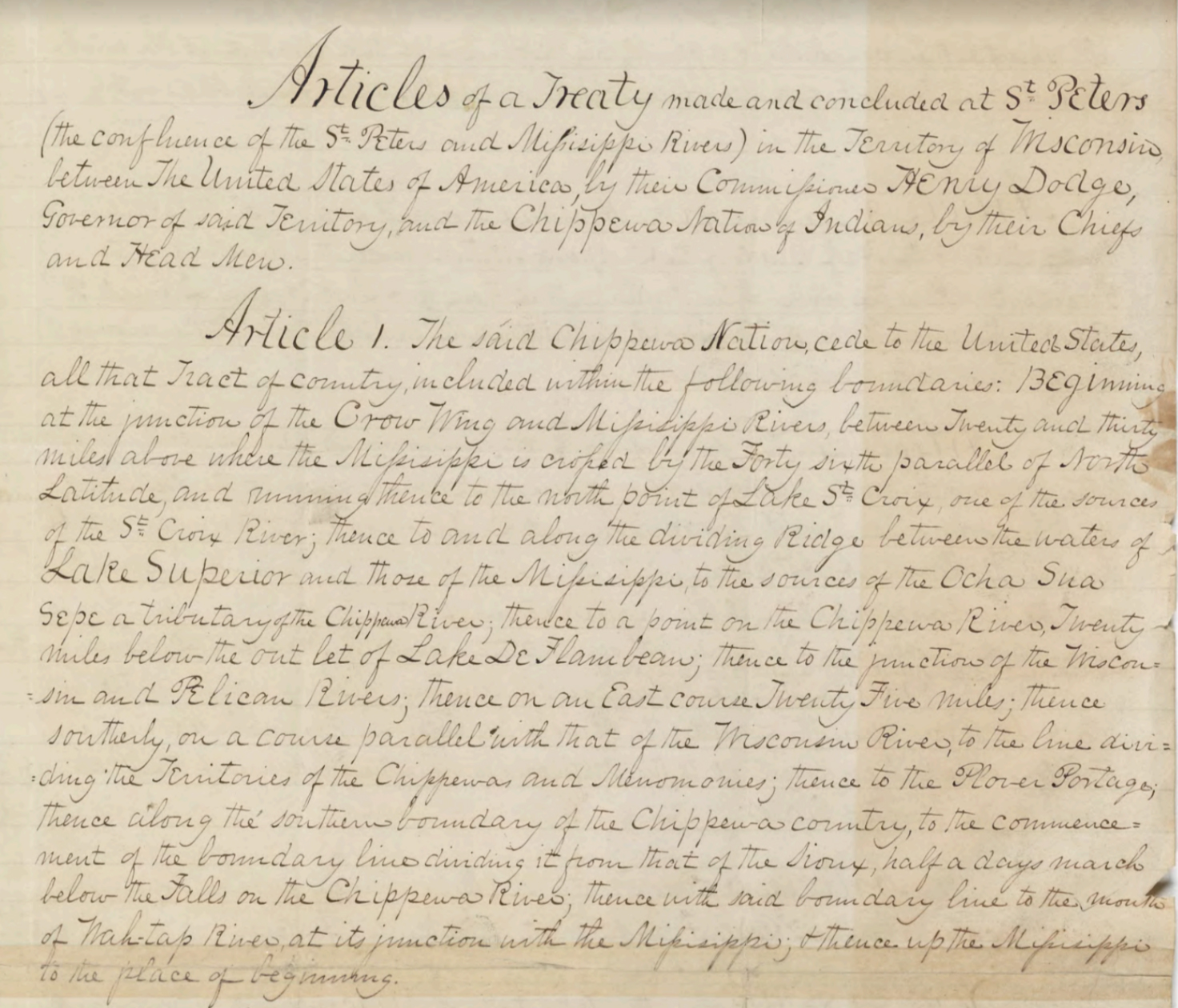 A scan shows the handwritten text of a treaty on a piece of ruled paper.