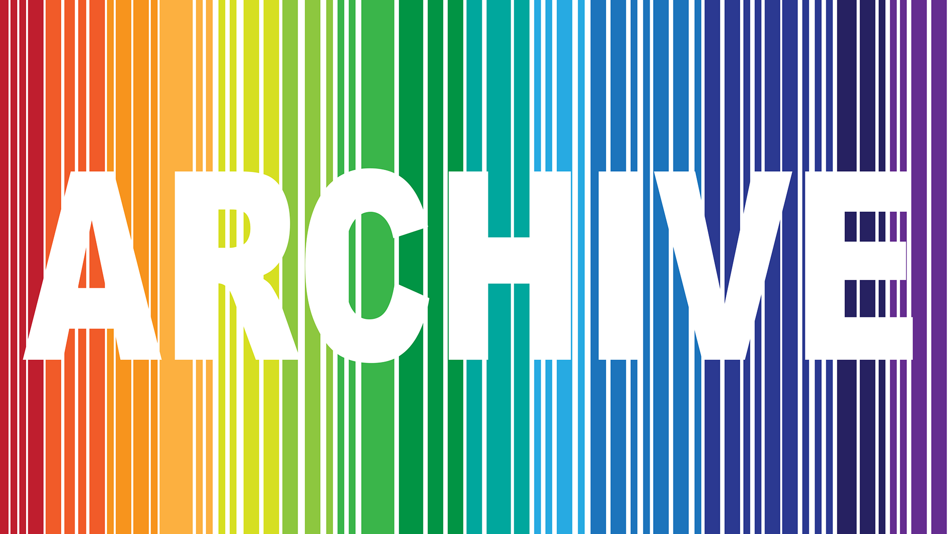 A rainbow background that with the word "ARCHIVE" overlaid in white block printing