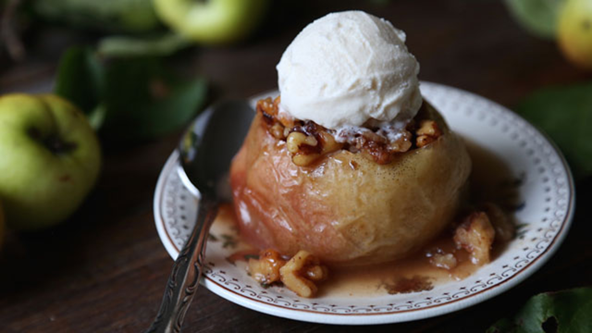 Baked apple topped with whipped cream