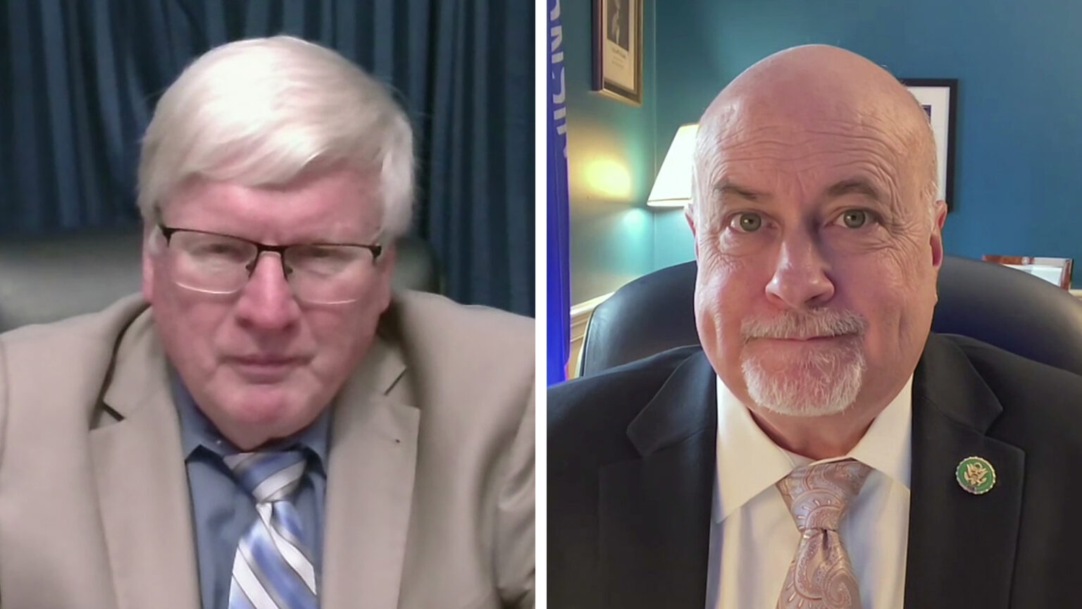 Two adjacent screenshots show Glenn Grothman and Mark Pocan seated in different locations.