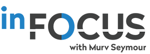 Logo for 'InFOCUS with Murv Seymour', featuring stylized text in black and blue with emphasis on 'FOCUS'.
