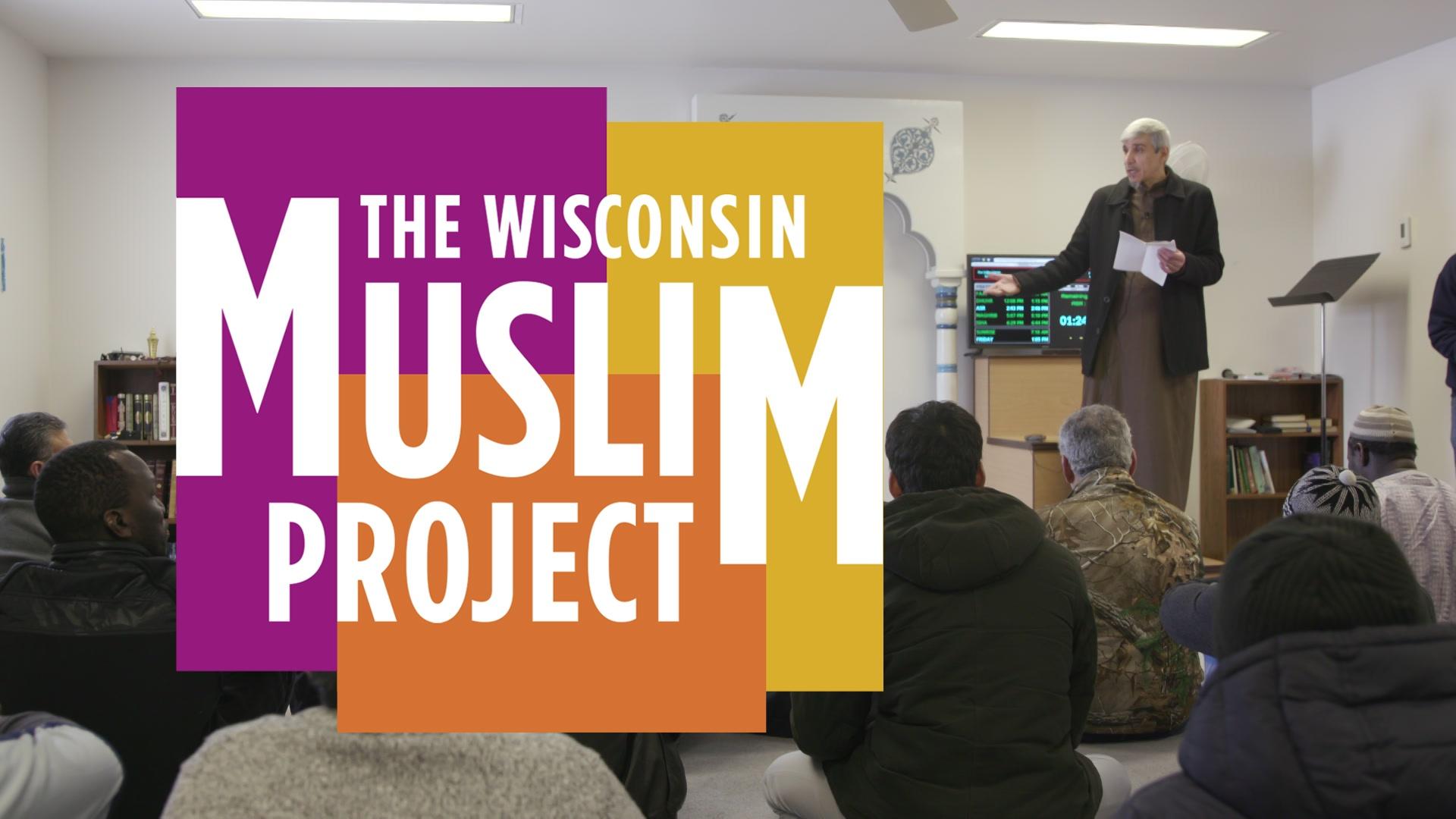 Gathering of individuals seated for "THE WISCONSIN MUSLIM PROJECT" presentation.