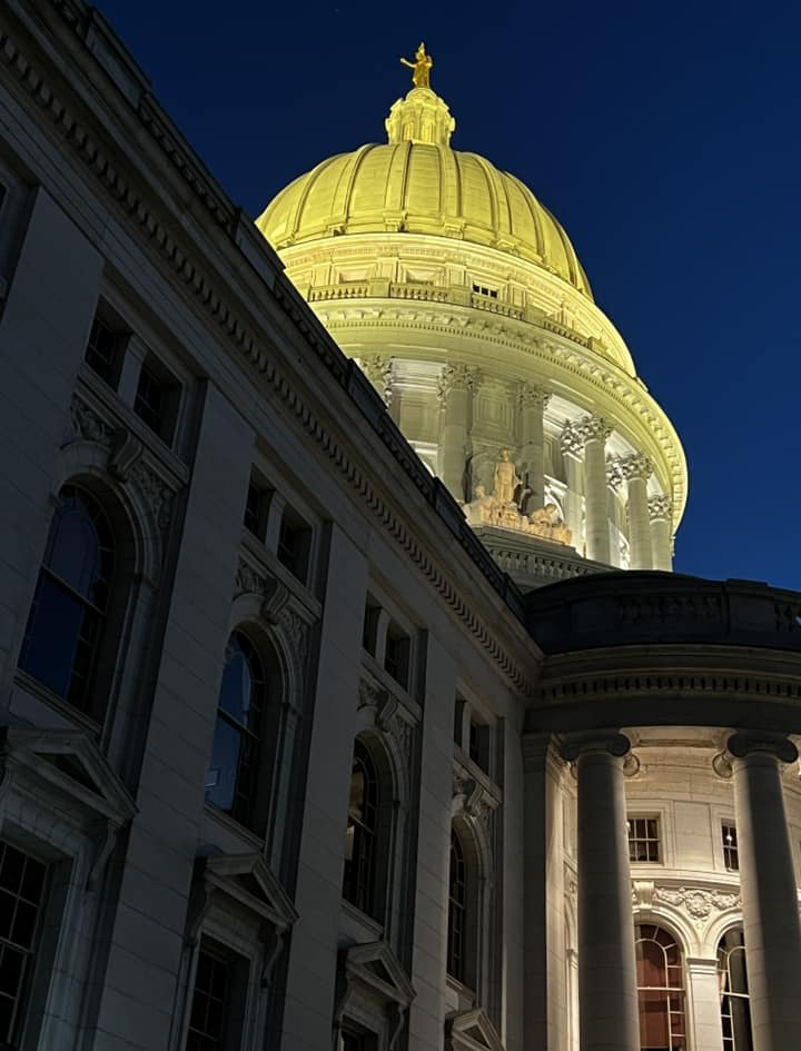 The Wisconsin Capitol at Night.