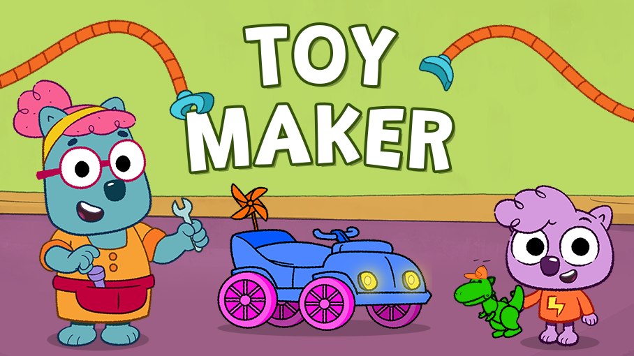 An illustration of two cartoon wombats with the words "Toy Maker" between them.