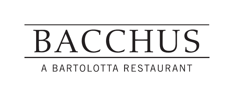 Bacchus in large and black font written in all upper case letters on white background with 'A Bartolotta Restaurant' in smaller letters underneath.