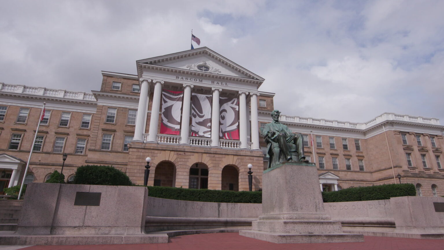 Bascom hall with the Abe Lincoln statue to the right.