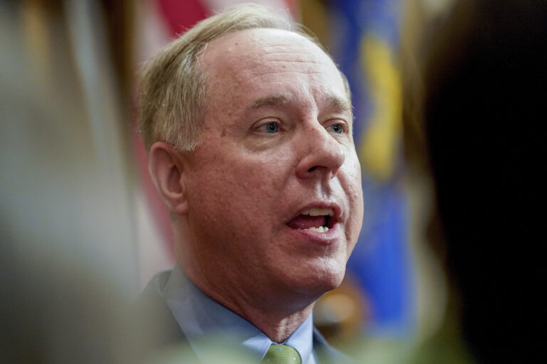 Robin Vos speaks to reporters at the state capitol.