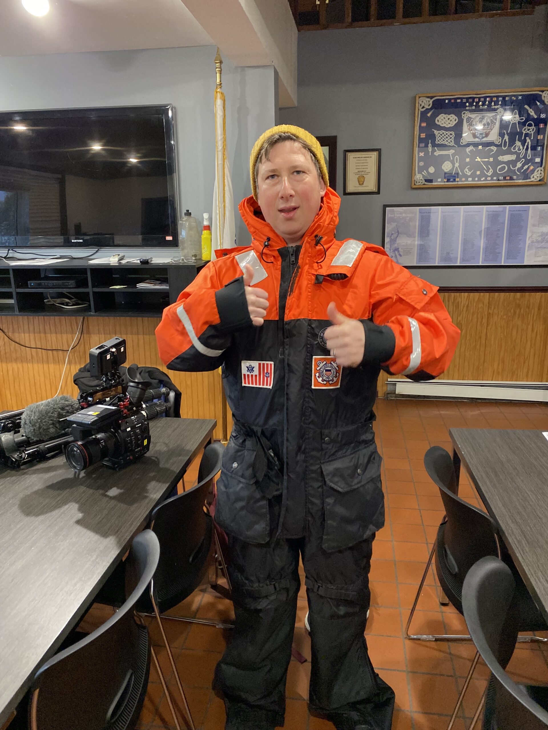 PBS Wisconsin producer Jeff Pfeiffer prepares for an excursion to shoot footage for Wisconsin Lighthouses. 