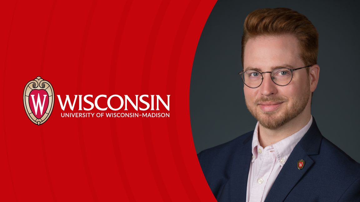 Image consisting of a headshot of Jordan Siegler smiling along with the University of Wisconsin Madison logo.