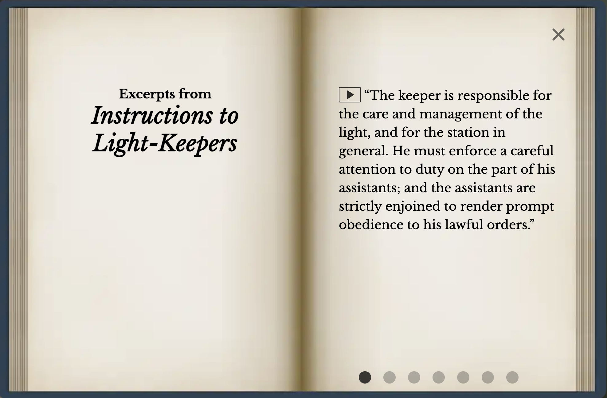 Instructions to Light-Keepers from the Illuminating Cana Island Lighthouse interactive experience