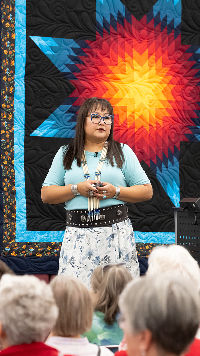 Bonnie LeBeaux presents her Native American Star Quilt at The Great Wisconsin Quilt Show. (Source: PBS Wisconsin)