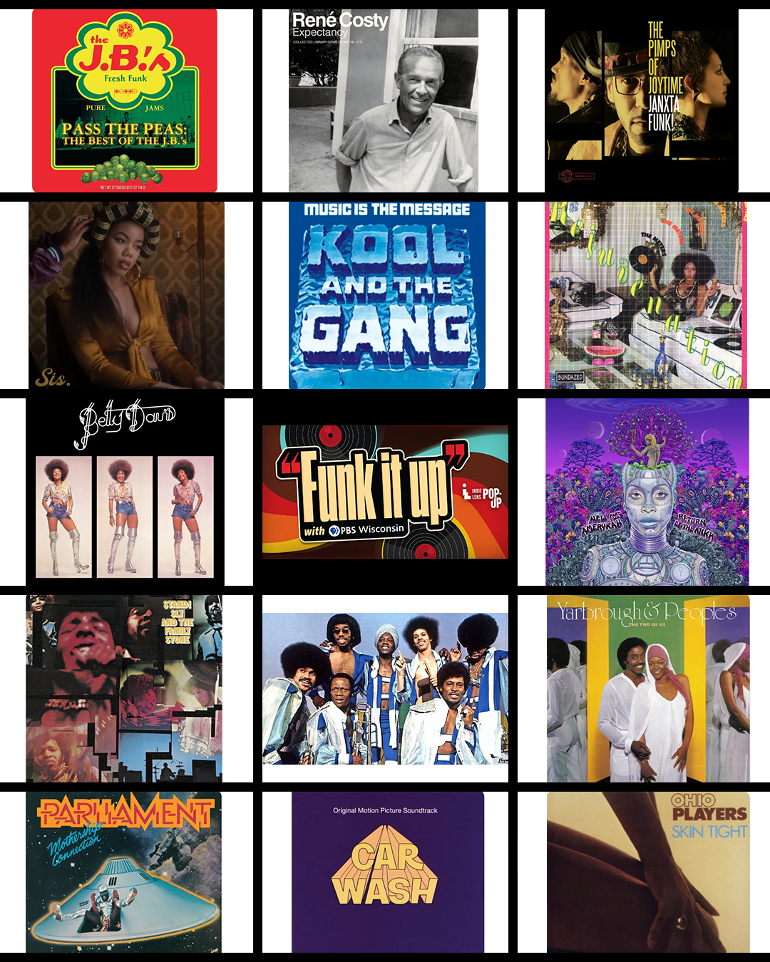 A collage featuring diverse music album covers, showcasing various artists in a vibrant arrangement.