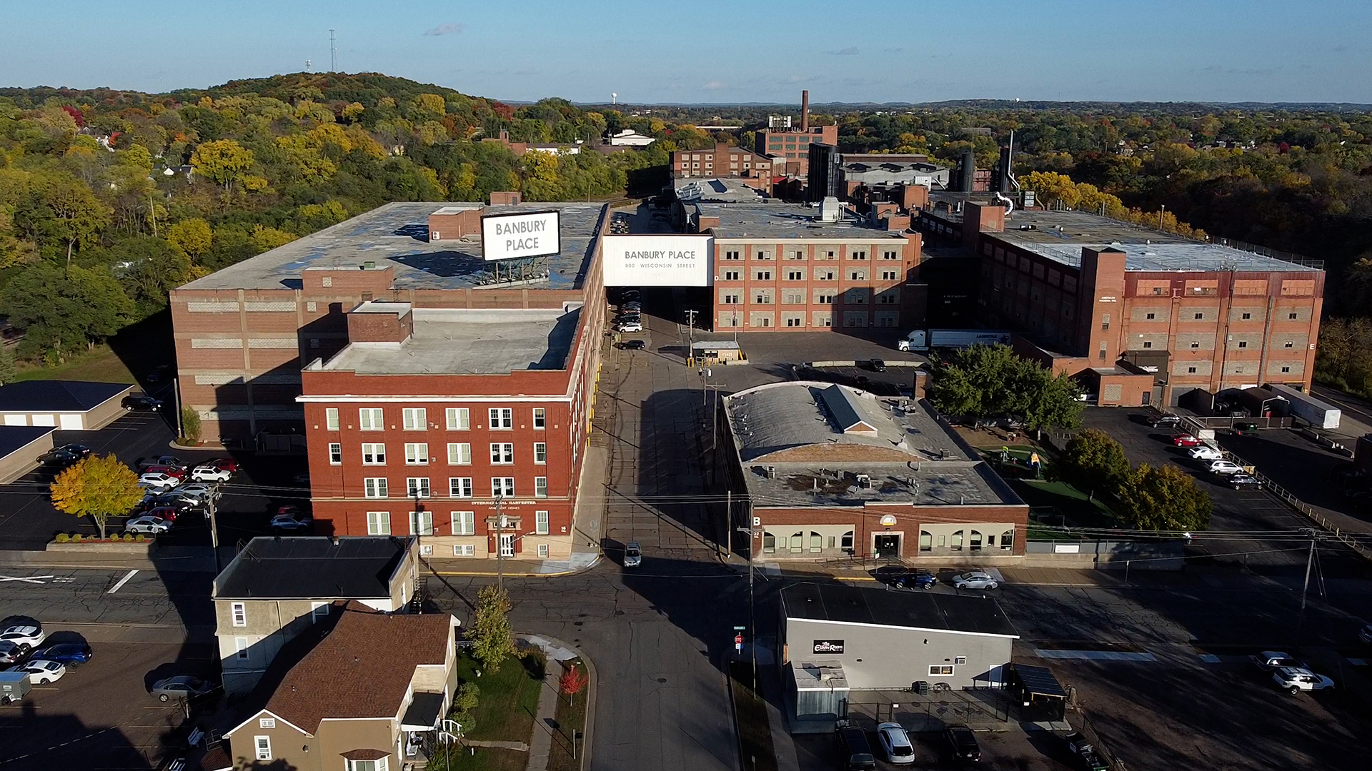 Bird's-eye view of a large manufacturing plant in Eau Claire.